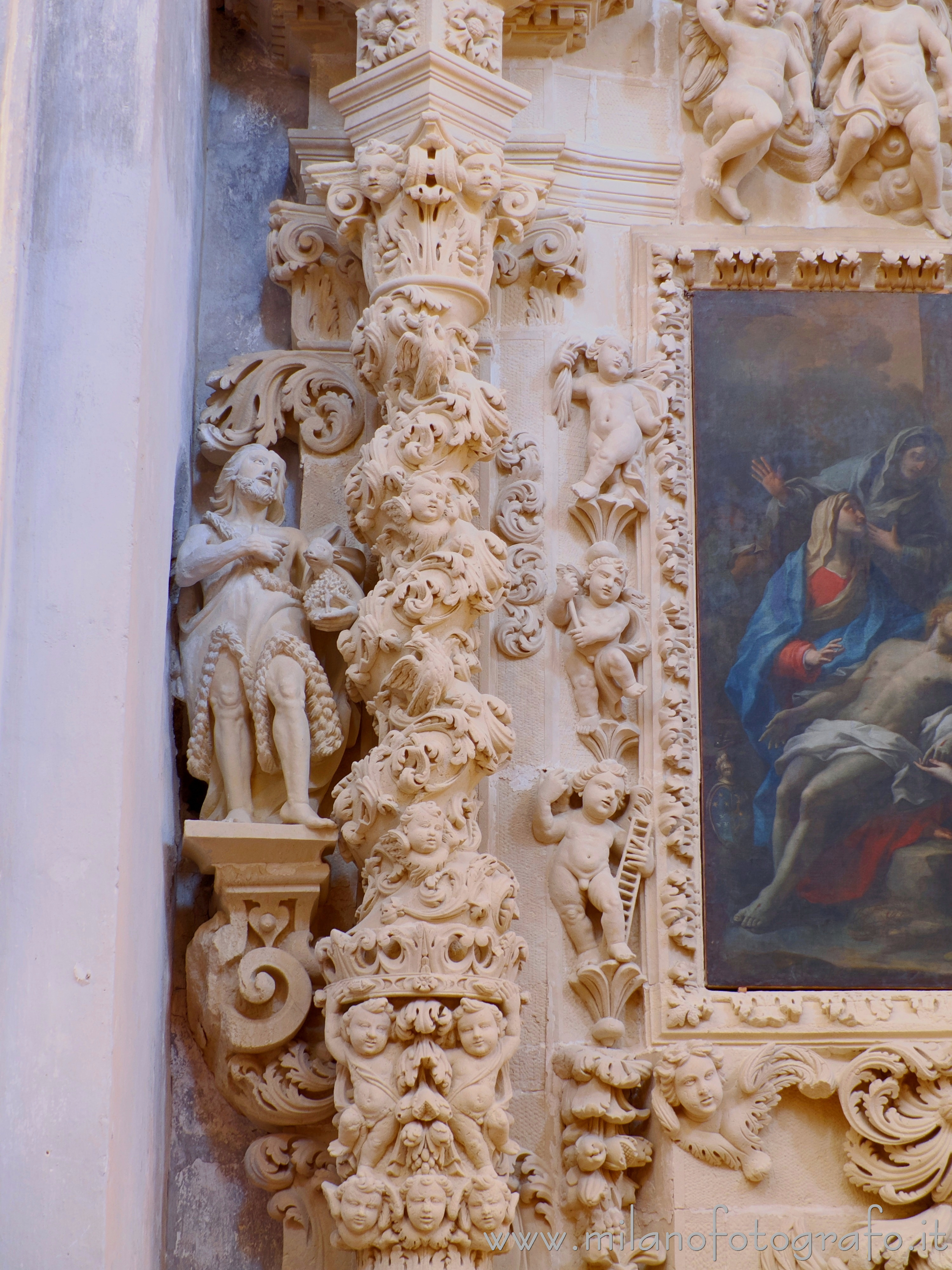 Gallipoli (Lecce, Italy) - Detail of the retable in the Chapel  of Our Lady of Sorrow in the Church of San Domenico al Rosario